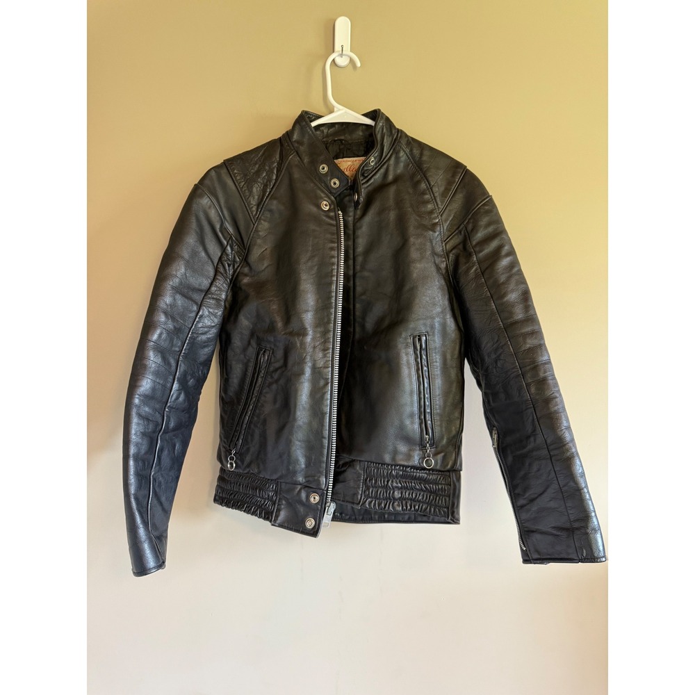 Vintage Excelled Black Leather Cafe Racer Biker Jacket Made in USA Size 36